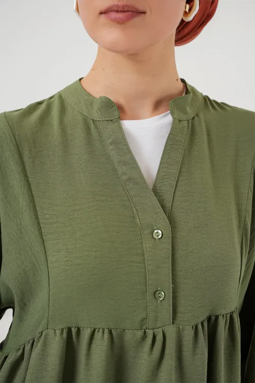 Kadın Uzun Tesettür Elbise 2525 - Haki