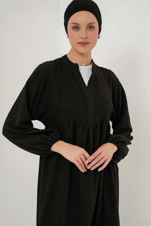 Kadın Uzun Tesettür Elbise 2525 - Siyah