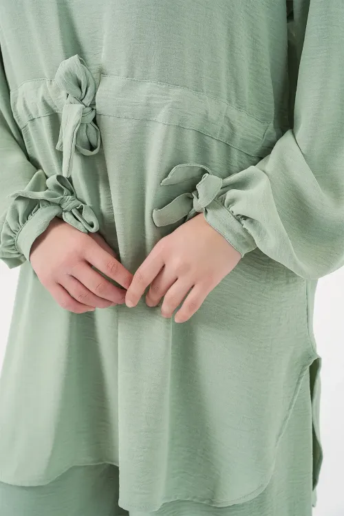 Kadın Uzun Tunik Pantolon İkili Takım 6719 - E.Yeşil