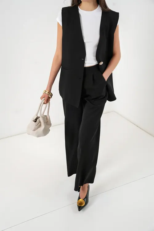 Kadın Yelek Pantolon İkili Takım 30086 - Siyah