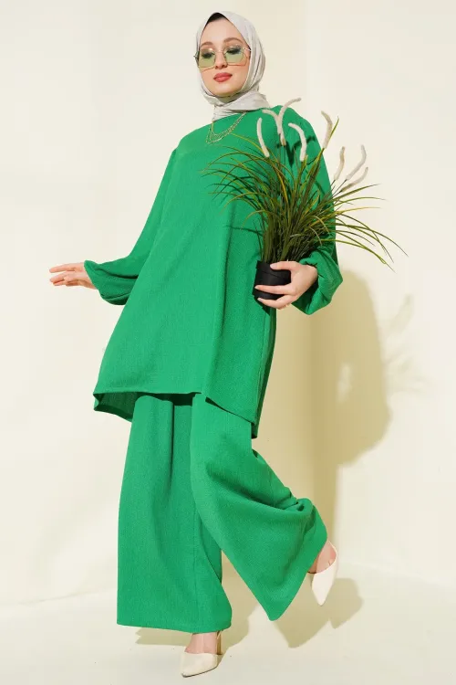 Kadın Yeşil Tunik Pantolon Alt Üst Takım 6663