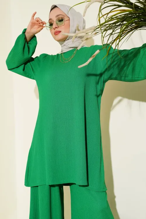Kadın Yeşil Tunik Pantolon Alt Üst Takım 6663