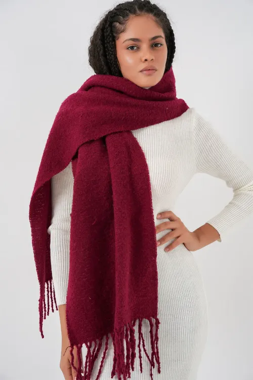 Kadın Yumuşak Dokulu Kalın Şal Atkı 15951 - Bordo