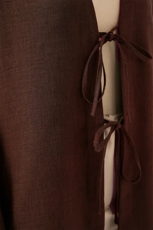 Keten Tesettür Kimono 5968 - Kahverengi