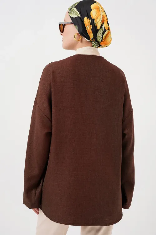 Keten Tesettür Kimono 5968 - Kahverengi