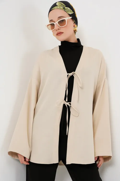 Keten Tesettür Kimono 5968 - Krem