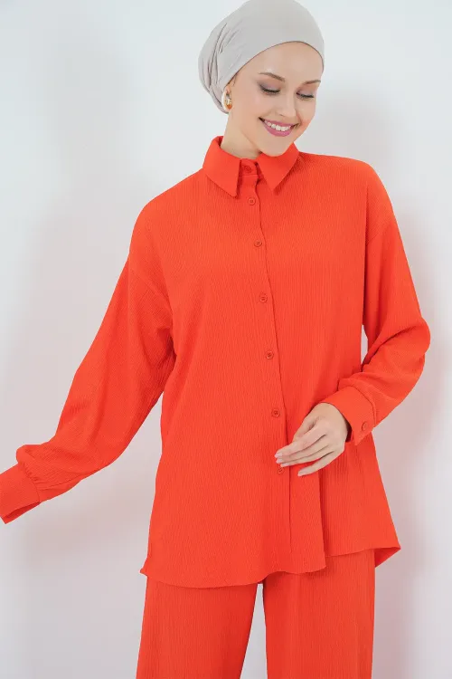 T5858 Örme Tesettür İkili Takım - Turuncu