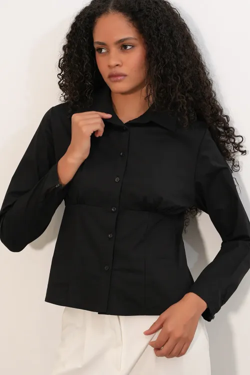 20231 Slim Fit Poplin Gömlek - Siyah