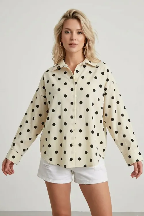 3900 Oversize Uzun Basic Gömlek - Vizon