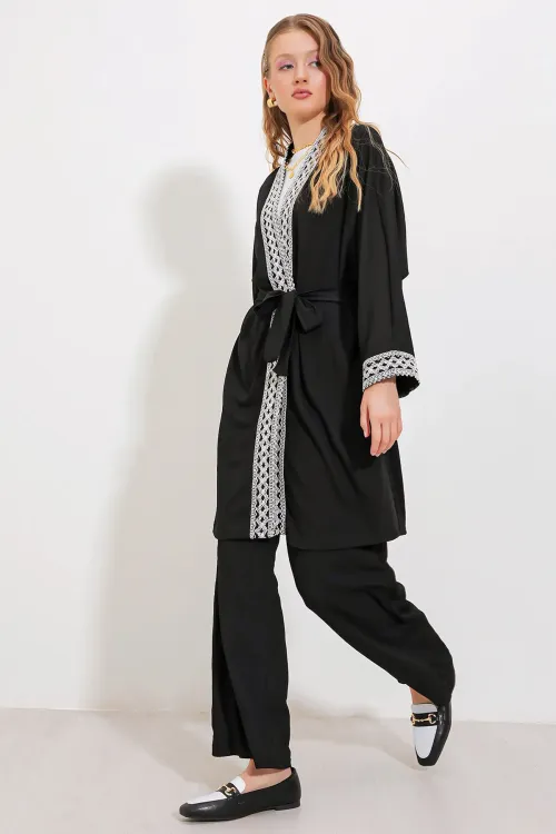 6643 Örme Kimono Takım - Siyah