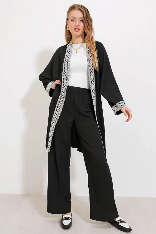 6643 Örme Kimono Takım - Siyah