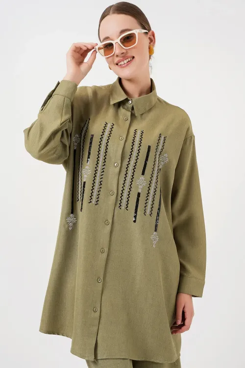 Desenli Tunik Pantolon İkili Takım 6720 - Çağla