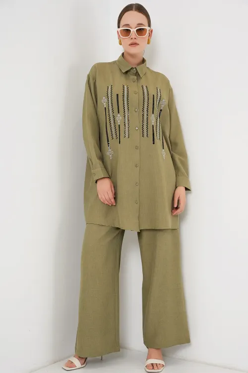 Desenli Tunik Pantolon İkili Takım 6720 - Çağla