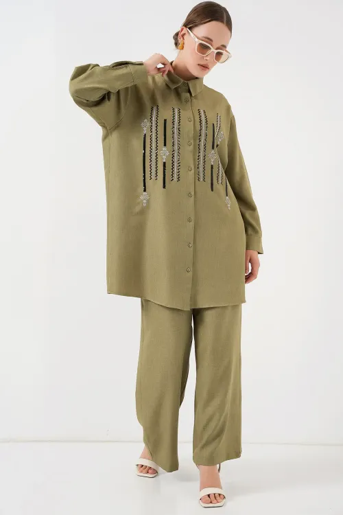 Desenli Tunik Pantolon İkili Takım 6720 - Çağla