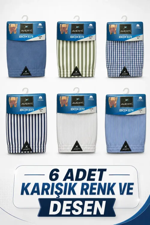 Erkek 6Lı Gömlek Desen %100 Pamuk Poplin Boxer HZL25S-AV01