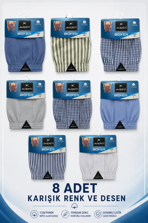 Erkek 8Li Gömlek Desen %100 Pamuk Poplin Boxer HZL25S-AV01