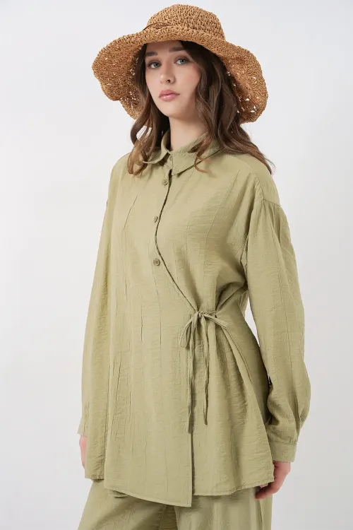 Kadın Bağcıklı Tunik Pantolon İkili Takım 6752 - E.Yeşil