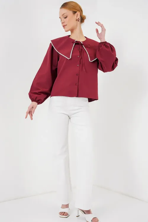 Kadın Bebe Yaka Gömlek 20314 - Bordo