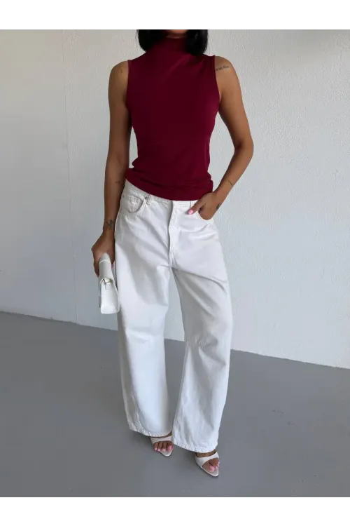 Kadın Bordo Balıkçı Yaka Sıfır Kol Sandy Crop Bluz HZL26S-FRY123931