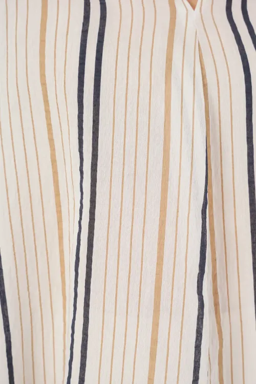Kadın Çizgili Oversize Bluz 967 - Bej