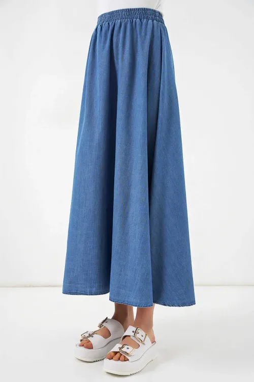 Kadın Denim Beli Lastikli Uzun Kot Etek HZL26W-BD180621