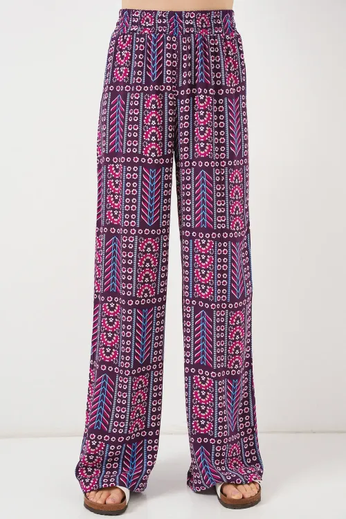 Kadın Desenli Viskon Pantolon 6749 - Mor