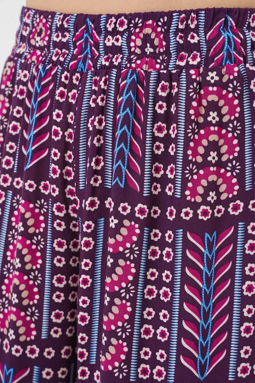 Kadın Desenli Viskon Pantolon 6749 - Mor