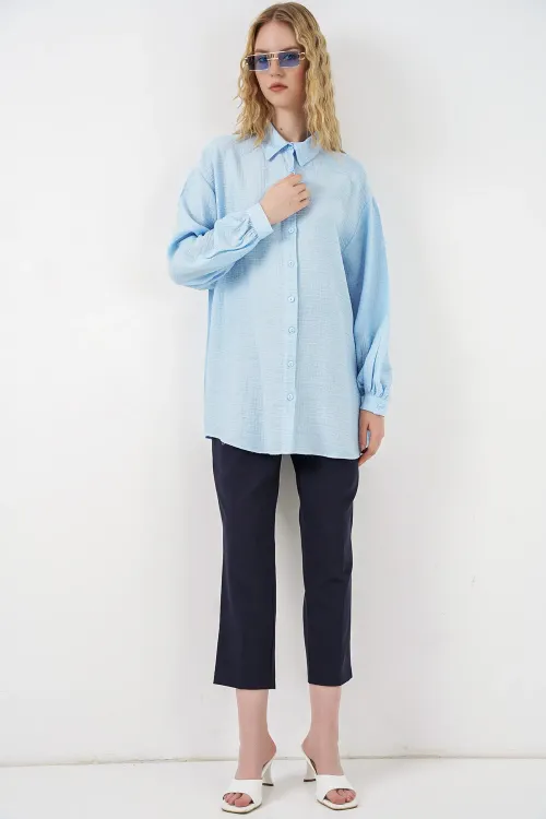 Kadın Dokulu Oversize Tunik 5989 - Mavi