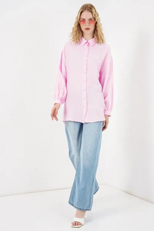 Kadın Dokulu Oversize Tunik 5989 - Pembe