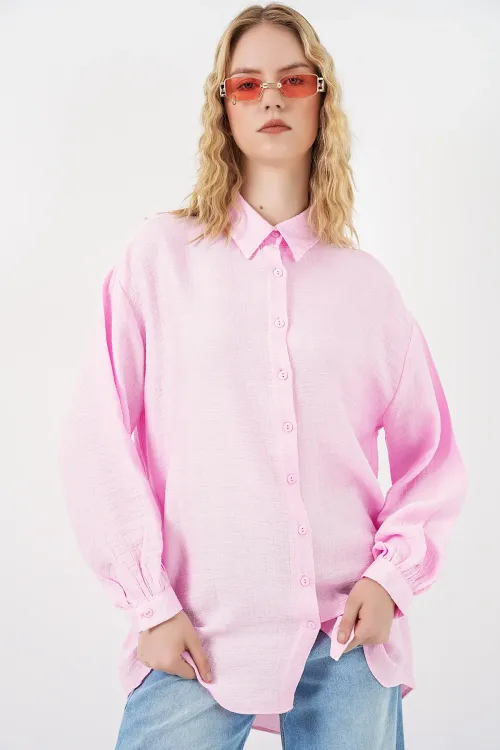 Kadın Dokulu Oversize Tunik 5989 - Pembe