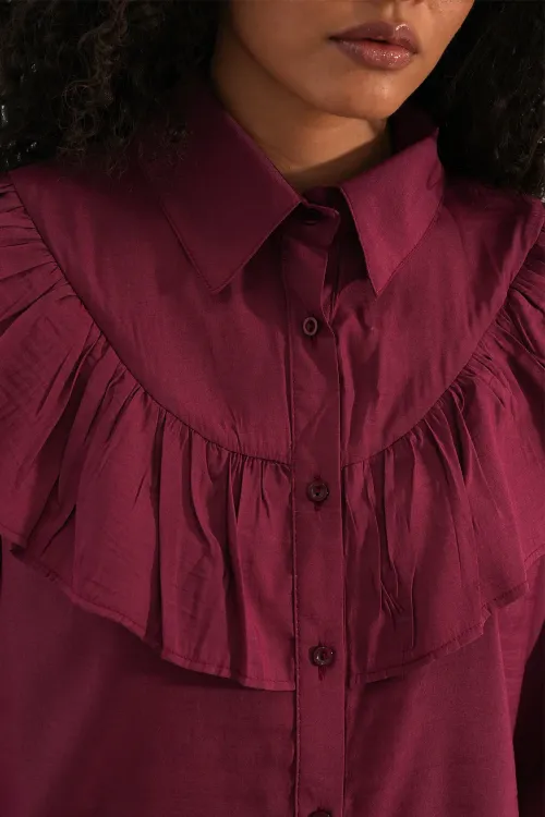 Kadın Fırfır Detaylı Gömlek Tunik 5994 - Bordo