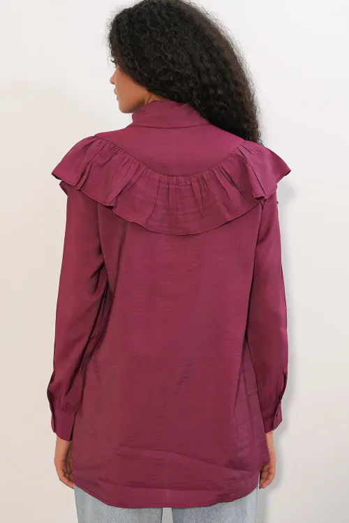 Kadın Fırfır Detaylı Gömlek Tunik 5994 - Bordo