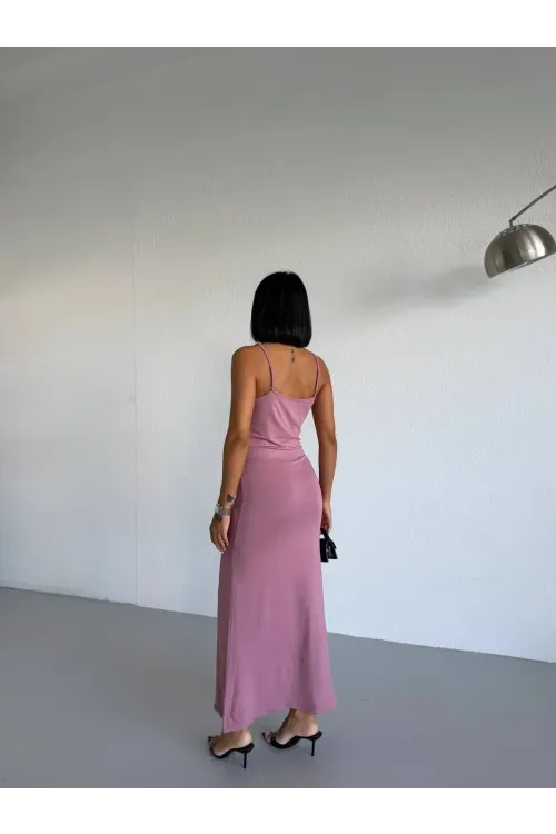 Kadın Gül Kurusu Ayarlanabilir Askılı Midi Boy Elbise HZL25S-FRY122921