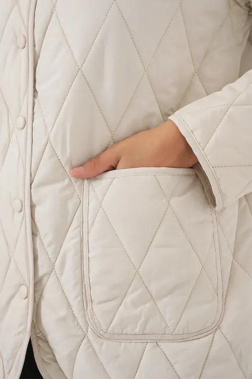 Kadın Kapitone Oversize Mont 5226 - Ekru