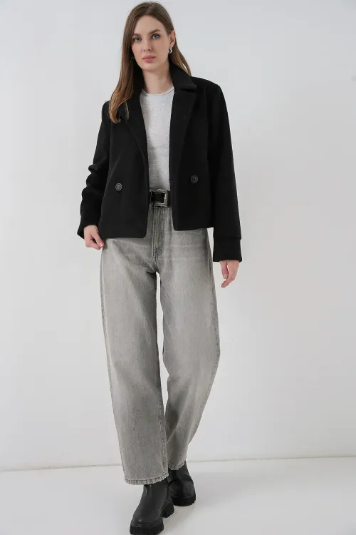 Kadın Kısa Kaşe Ceket 0725 - Siyah