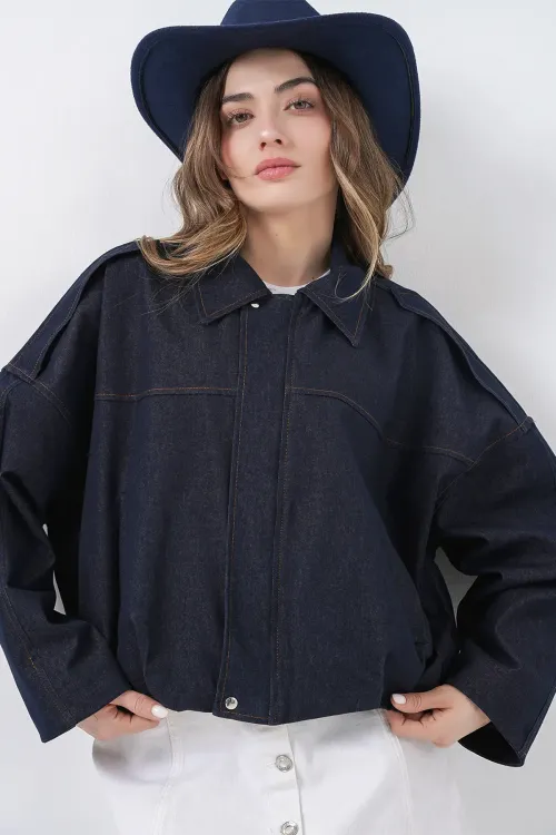 Kadın Kot Bomber Ceket 0737 - Lacivert