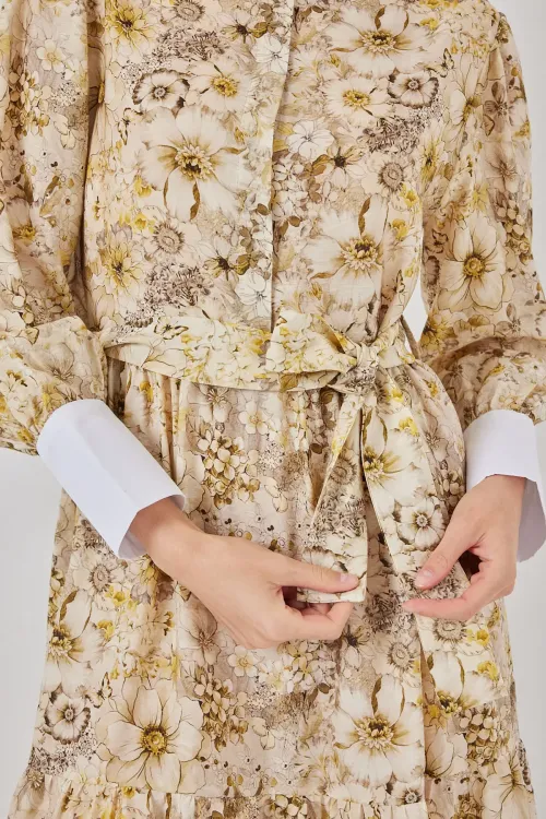 Kadın Kuşaklı Uzun Elbise 2584 - B.Sarı