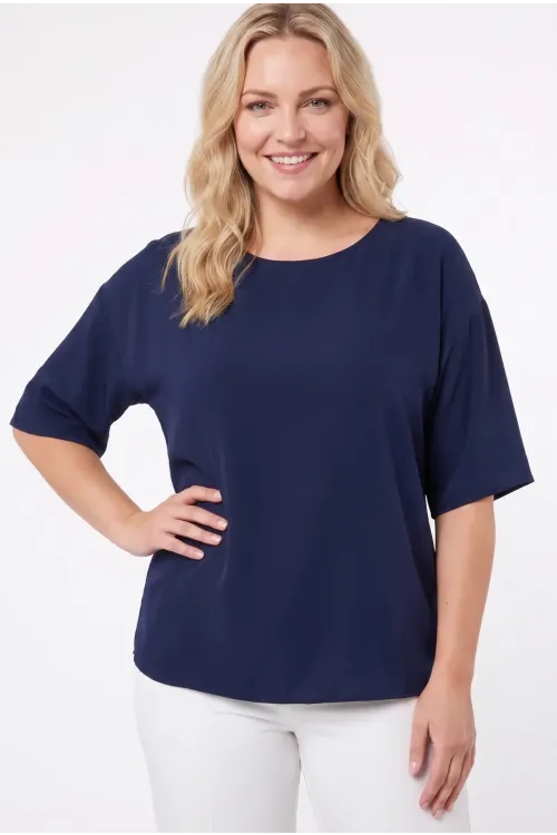 Kadın Lacivert Büyük Beden Oversize Vatkalı Şifon Bluz HZL26S-ZSS111201