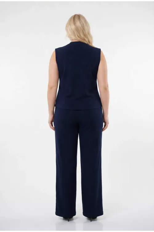 Kadın Lacivert Büyük Beden V Yaka Yelek Pantolon İkili Takım HZL26S-PR12131