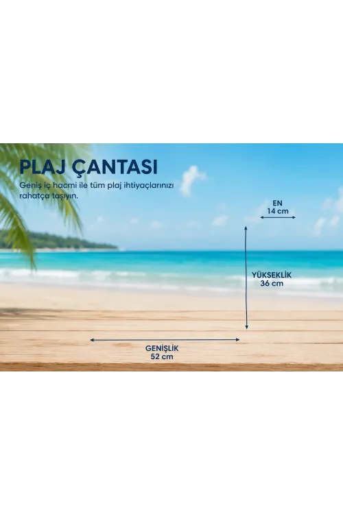 Kadın Lacivert Çizgili Kiraz Baskılı Büyük Boy Plaj Çantası HZL26S-TT01