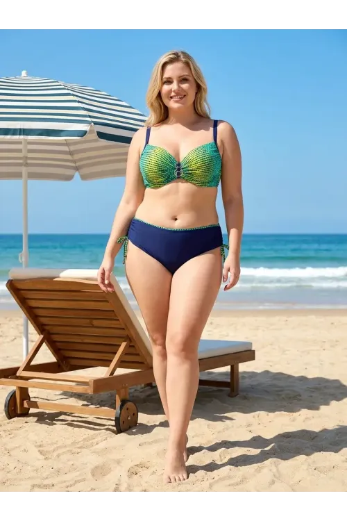 Kadın Lacivert Sarı Desenli Aksesuar Detaylı Bikini Takımı HZL26S-LC713048