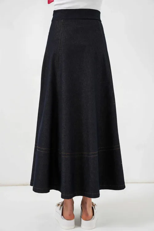 Kadın Lacivert Yüksel Bel Uzun Jean Etek HZL26W-BD180661