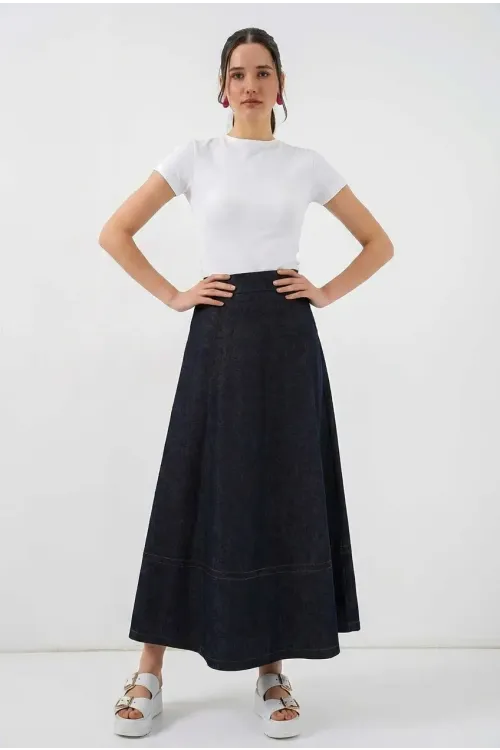 Kadın Lacivert Yüksel Bel Uzun Jean Etek HZL26W-BD180661