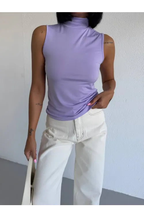 Kadın Lila Balıkçı Yaka Sıfır Kol Sandy Crop Bluz HZL26S-FRY123931