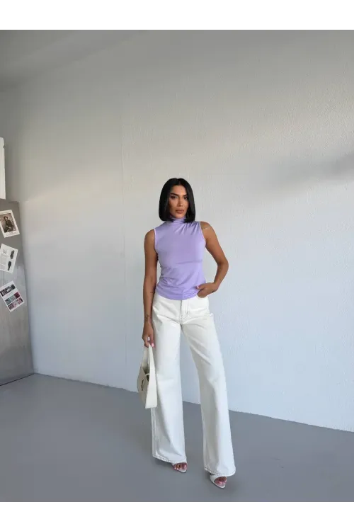 Kadın Lila Balıkçı Yaka Sıfır Kol Sandy Crop Bluz HZL26S-FRY123931