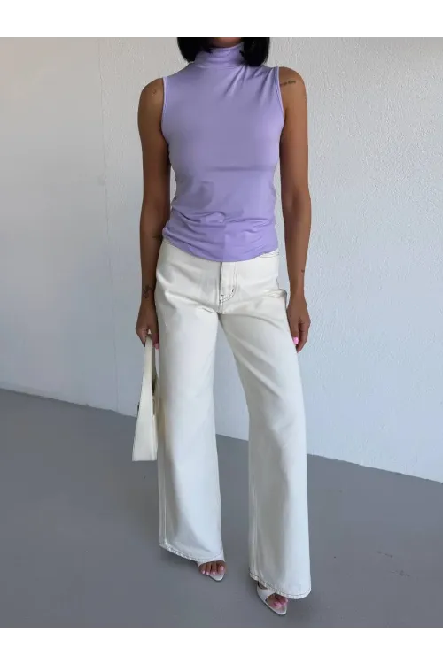 Kadın Lila Balıkçı Yaka Sıfır Kol Sandy Crop Bluz HZL26S-FRY123931