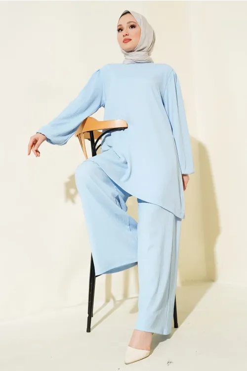 Kadın Mavi Tunik Pantolon Alt Üst Takım 6663