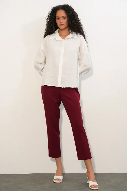 Kadın Oversize Desenli Gömlek 20379 - Beyaz