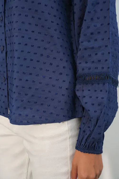 Kadın Oversize Desenli Gömlek 20379 - Lacivert