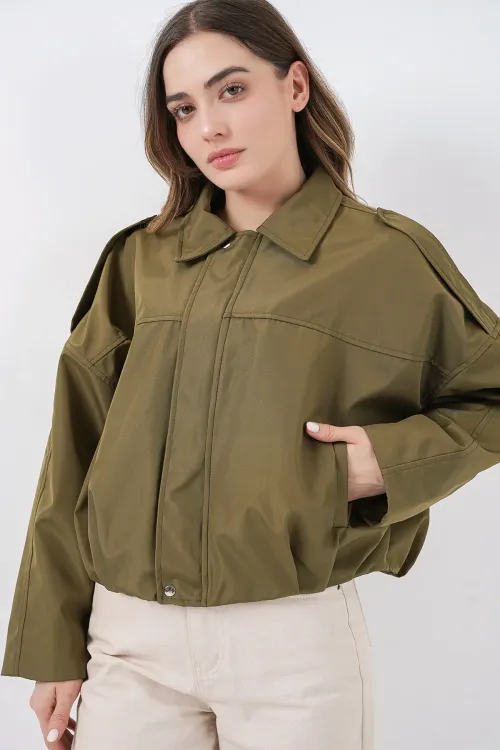 Kadın Oversize Kısa Ceket 0732 - Haki